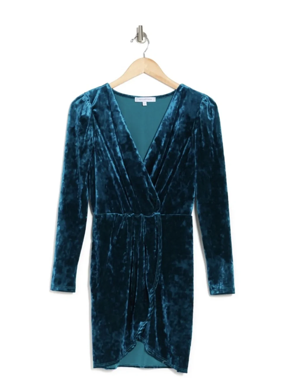 Vanity Room Emerald Velvet Faux Wrap Tulip Mini Dress